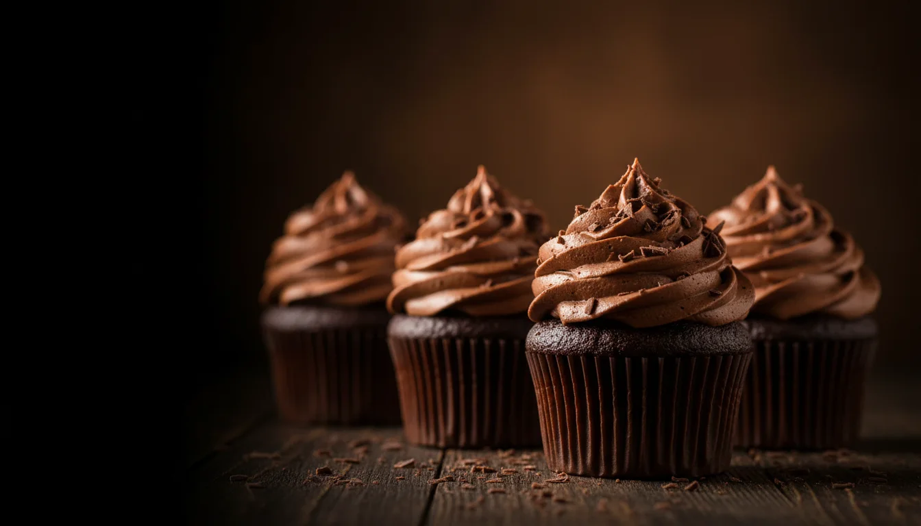 Cupcake al cioccolato con ciuffo di crema e scaglie di cioccolato